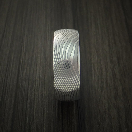 Fiord IX - Flat Twist Damascus Steel Men's Ring Stripe Pattern Wedding Ring - view 3 - Nura Lab
