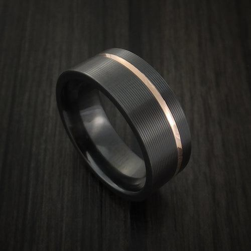 Fortress XVII - Black Zirconium Men's Wedding Ring Textured Pattern Band with Gold Inlay - Nura Lab