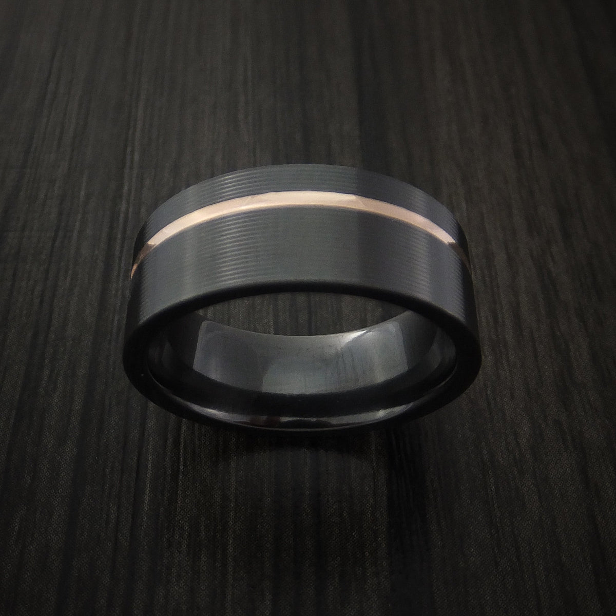 Fortress XVII - Black Zirconium Men's Wedding Ring Textured Pattern Band with Gold Inlay - view 2 - Nura Lab
