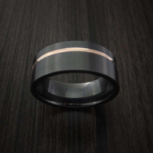 Fortress XVII - Black Zirconium Men's Wedding Ring Textured Pattern Band with Gold Inlay - view 2 - Nura Lab