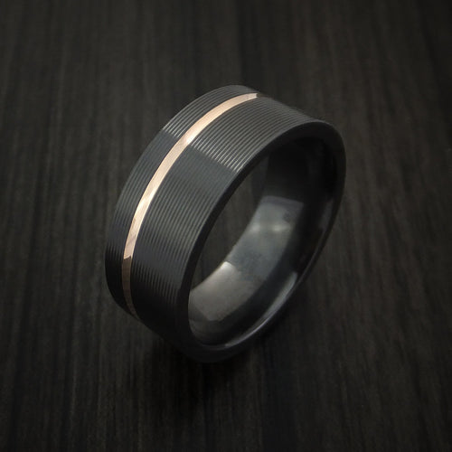 Fortress XVII - Black Zirconium Men's Wedding Ring Textured Pattern Band with Gold Inlay - view 4 - Nura Lab