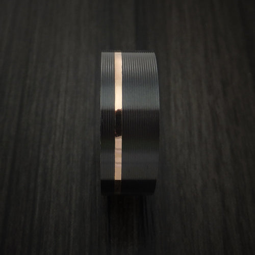 Fortress XVII - Black Zirconium Men's Wedding Ring Textured Pattern Band with Gold Inlay - view 3 - Nura Lab