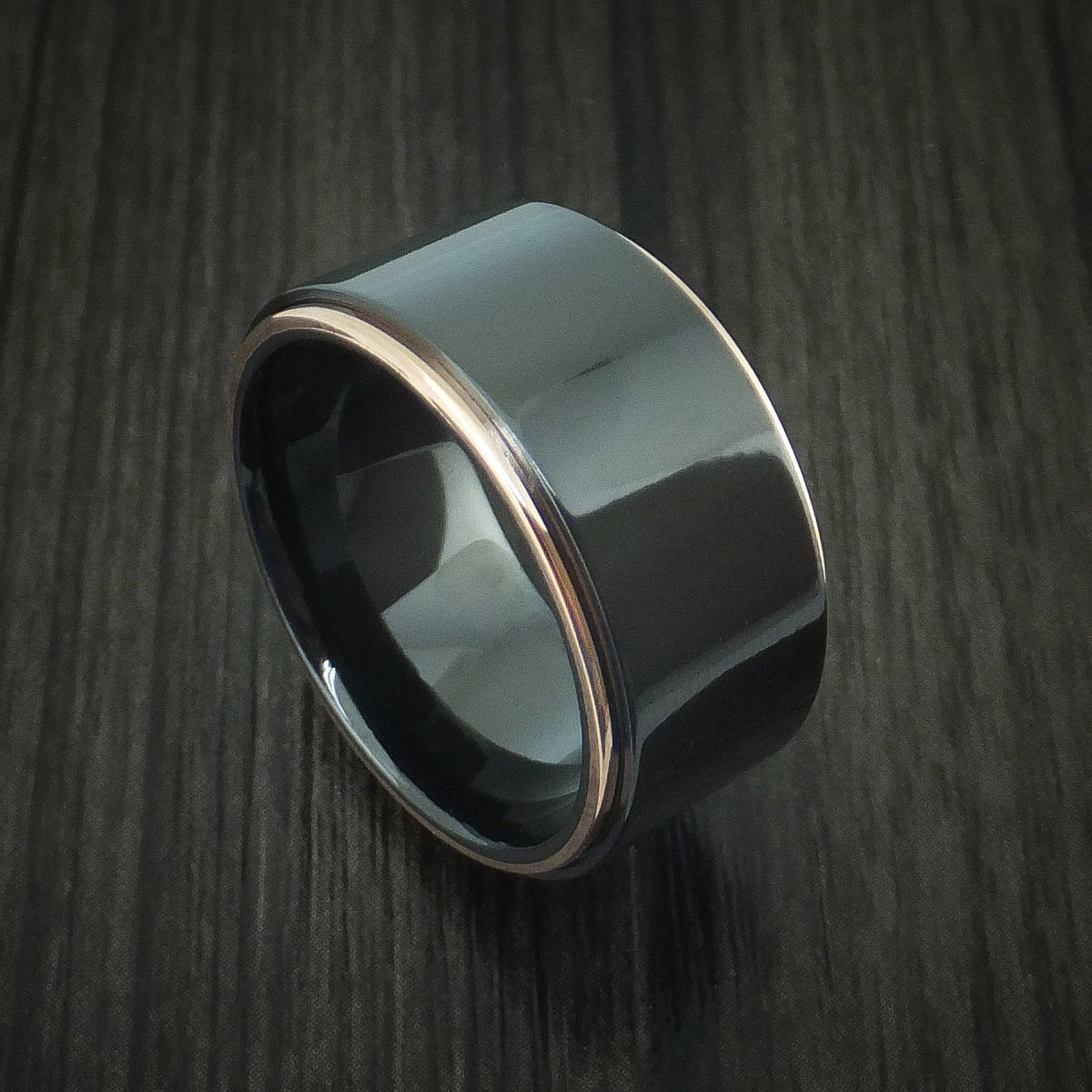 Alpine XVIII - Black Zirconium Men's Wedding Ring with 14K Rose Gold Edges Band - Nura Lab