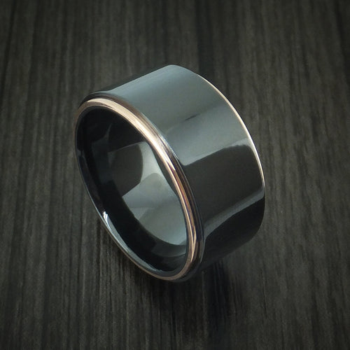 Alpine XVIII - Black Zirconium Men's Wedding Ring with 14K Rose Gold Edges Band - Nura Lab