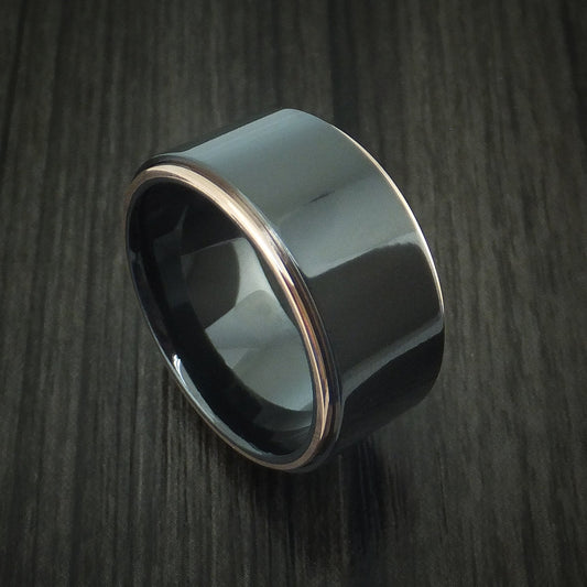 Alpine XVIII - Black Zirconium Men's Wedding Ring with 14K Rose Gold Edges Band - Nura Lab