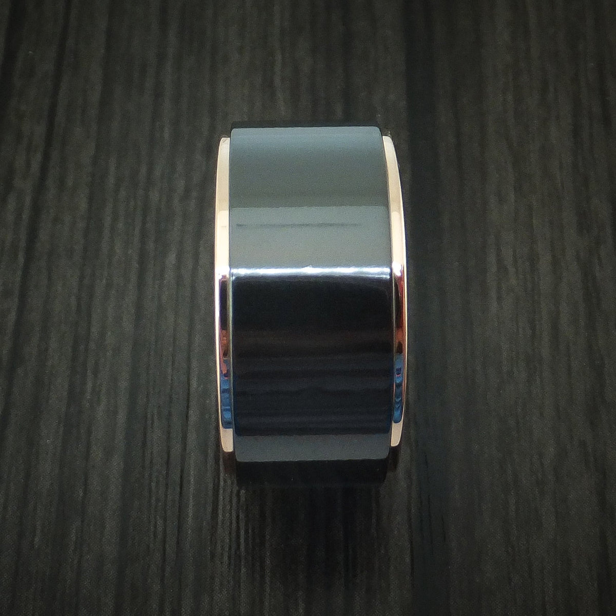 Alpine XVIII - Black Zirconium Men's Wedding Ring with 14K Rose Gold Edges Band - view 3 - Nura Lab