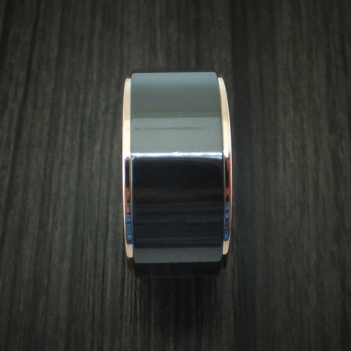 Alpine XVIII - Black Zirconium Men's Wedding Ring with 14K Rose Gold Edges Band - view 3 - Nura Lab