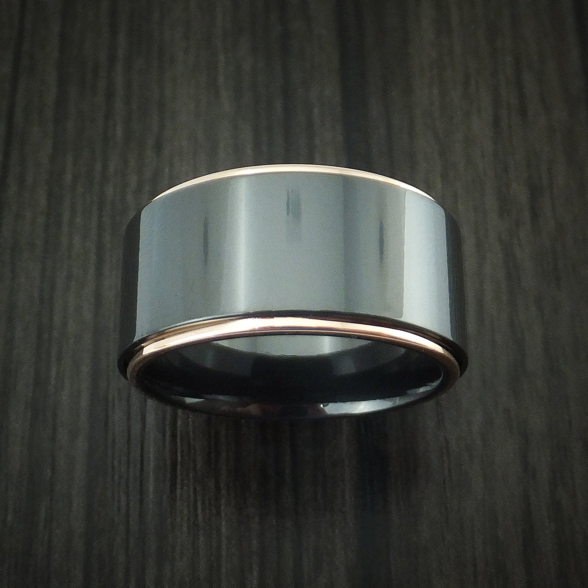 Alpine XVIII - Black Zirconium Men's Wedding Ring with 14K Rose Gold Edges Band - view 2 - Nura Lab