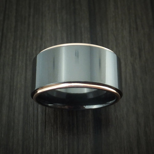 Alpine XVIII - Black Zirconium Men's Wedding Ring with 14K Rose Gold Edges Band - view 2 - Nura Lab