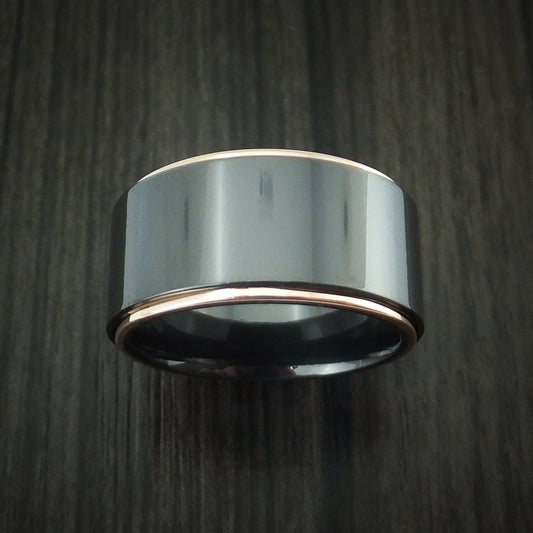 Alpine XVIII - Black Zirconium Men's Wedding Ring with 14K Rose Gold Edges Band - view 2 - Nura Lab