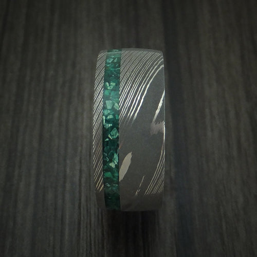 Orion X - Damascus Steel Men's Wedding Ring with Malachite and Antler - view 3 - Nura Lab