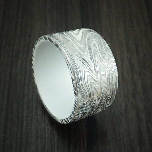Storm X - Marbled Kuro Damascus Steel and Snow White Cerakote Men's Wedding Ring Band - Nura Lab