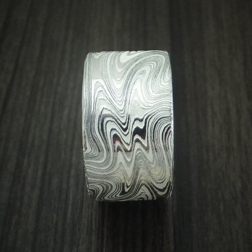 Storm X - Marbled Kuro Damascus Steel and Snow White Cerakote Men's Wedding Ring Band - view 3 - Nura Lab
