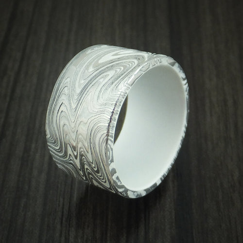Storm X - Marbled Kuro Damascus Steel and Snow White Cerakote Men's Wedding Ring Band - view 4 - Nura Lab