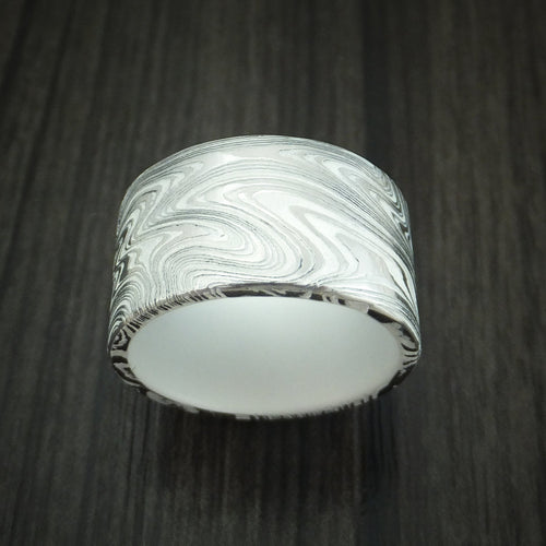 Storm X - Marbled Kuro Damascus Steel and Snow White Cerakote Men's Wedding Ring Band - view 2 - Nura Lab