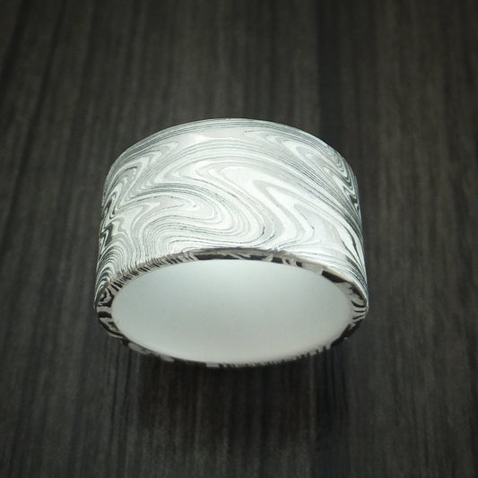 Storm X - Marbled Kuro Damascus Steel and Snow White Cerakote Men's Wedding Ring Band - view 2 - Nura Lab