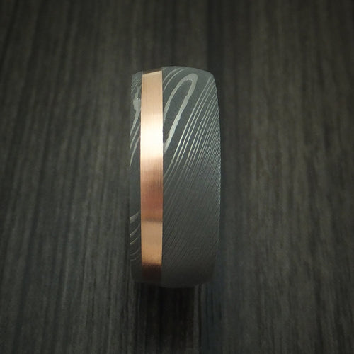 Slate X - Damascus Steel Men's Wedding Ring with 14k Rose Gold and Ebony Hardwood Sleeve - view 3 - Nura Lab