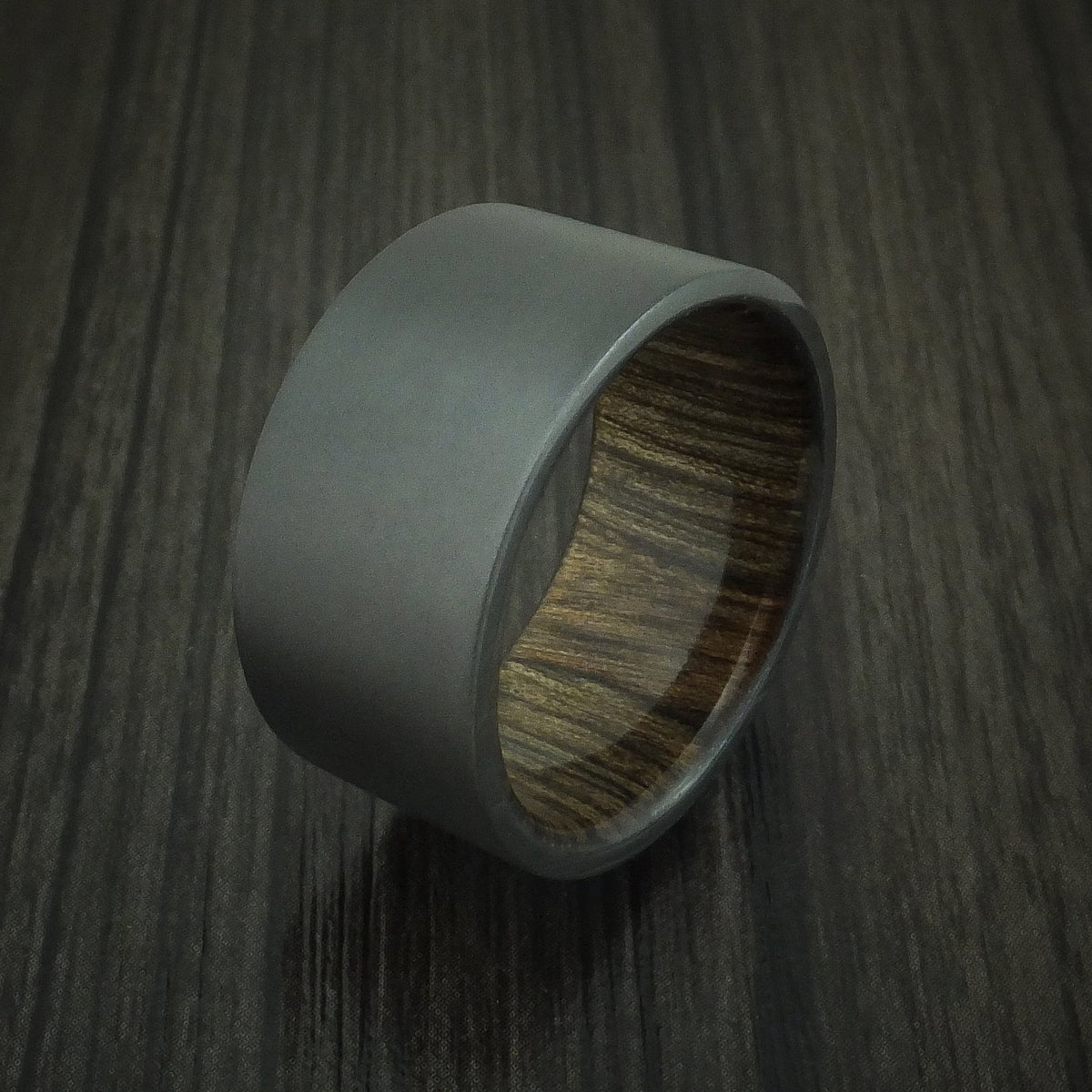 Valorant XII - Black Zirconium and Walnut Wood Sleeve Men's Wedding Ring - view 4 - Nura Lab