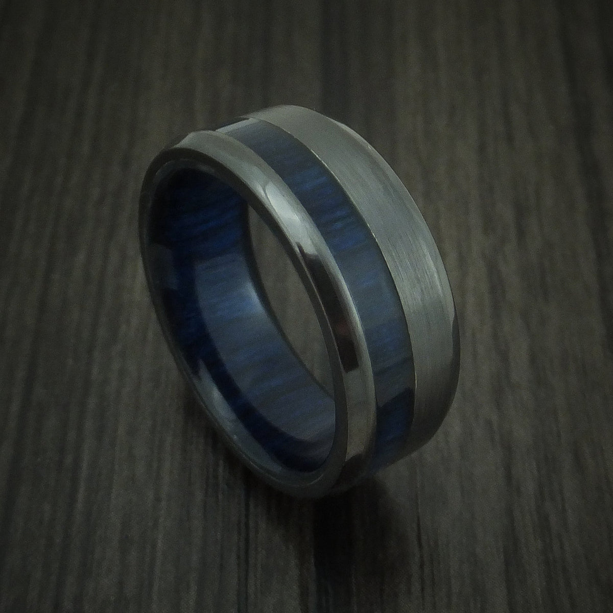Granite XII - Black Zirconium and Blueberry Wood Men's Wedding Ring Band - Nura Lab
