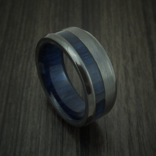 Granite XII - Black Zirconium and Blueberry Wood Men's Wedding Ring Band - Nura Lab
