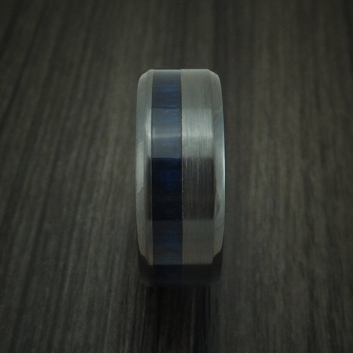 Granite XII - Black Zirconium and Blueberry Wood Men's Wedding Ring Band - view 2 - Nura Lab