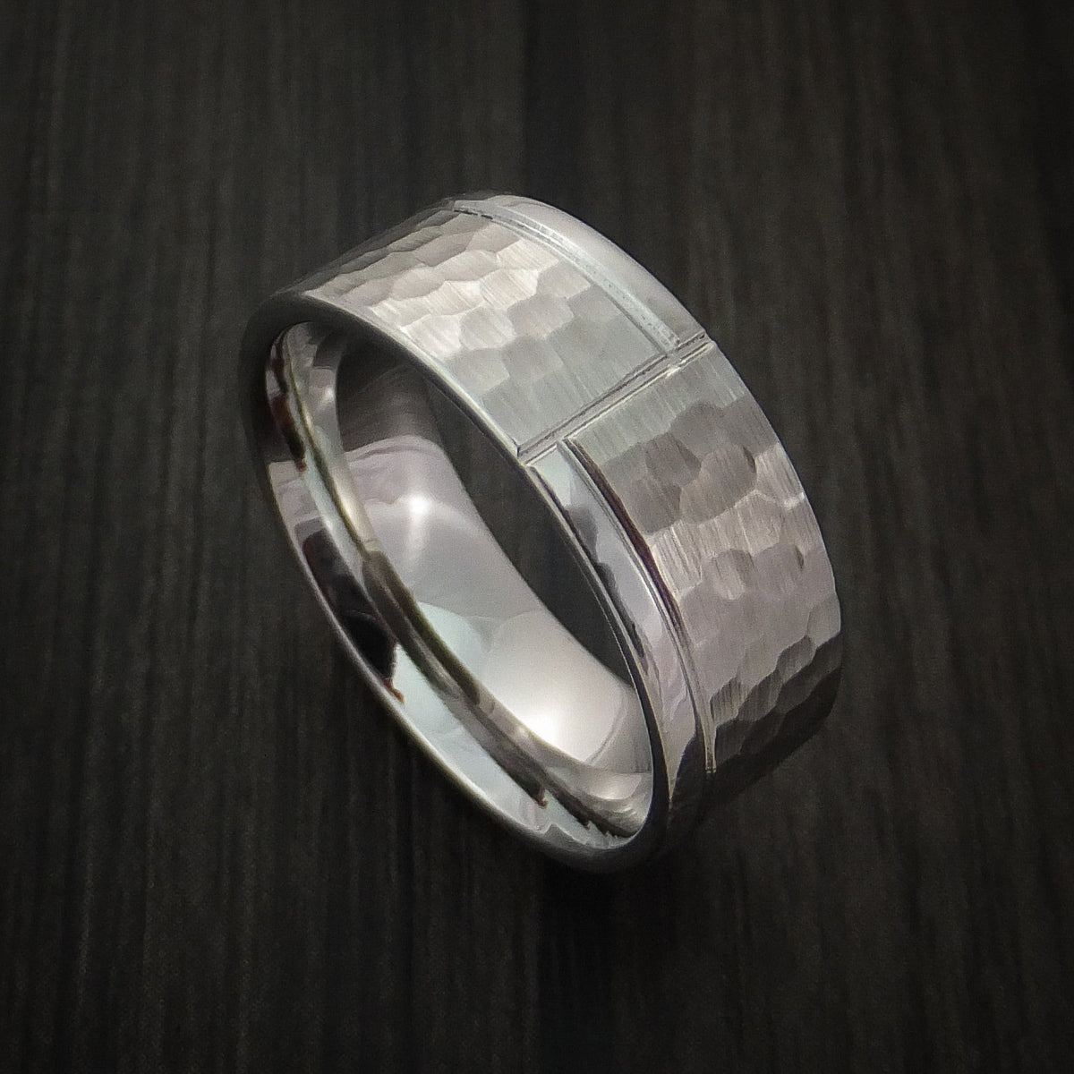 Augustus XVIII - Cobalt Chrome Hammered Men's Wedding Ring with Modern Design Band - Nura Lab