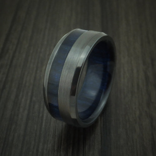 Granite XII - Black Zirconium and Blueberry Wood Men's Wedding Ring Band - view 3 - Nura Lab