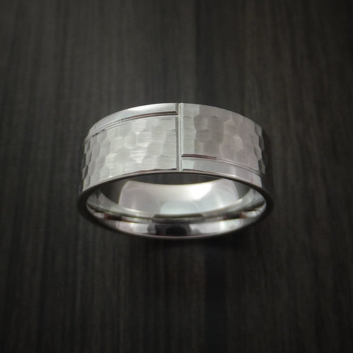 Augustus XVIII - Cobalt Chrome Hammered Men's Wedding Ring with Modern Design Band - view 2 - Nura Lab