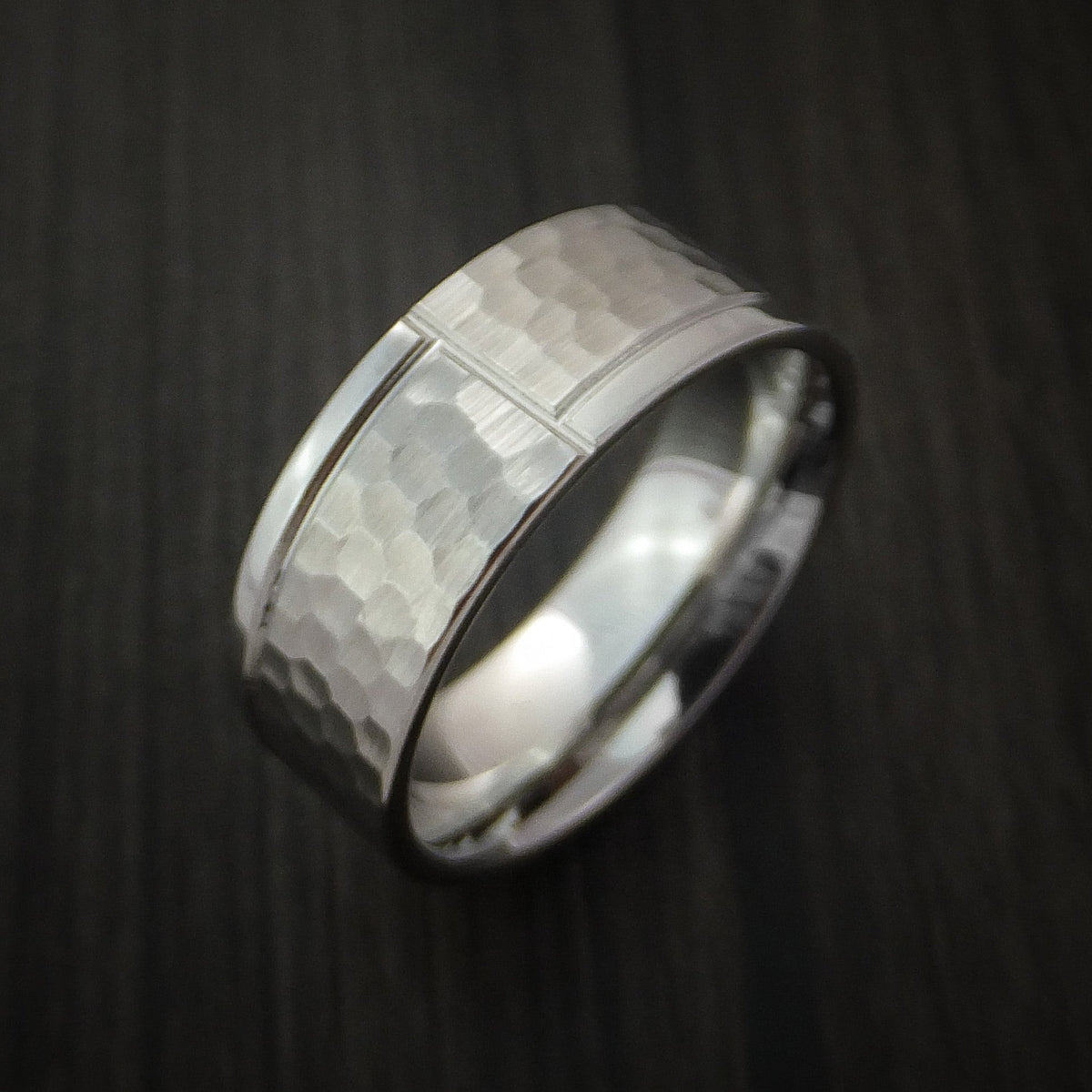 Augustus XVIII - Cobalt Chrome Hammered Men's Wedding Ring with Modern Design Band - view 4 - Nura Lab