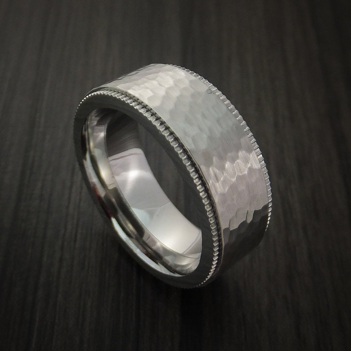 Duke XVIII - Inconel Hammered Men's Wedding Ring with Coin Milled Edge Band - Nura Lab