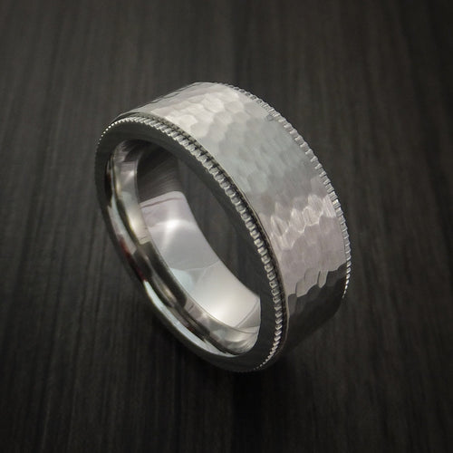 Duke XVIII - Inconel Hammered Men's Wedding Ring with Coin Milled Edge Band - Nura Lab