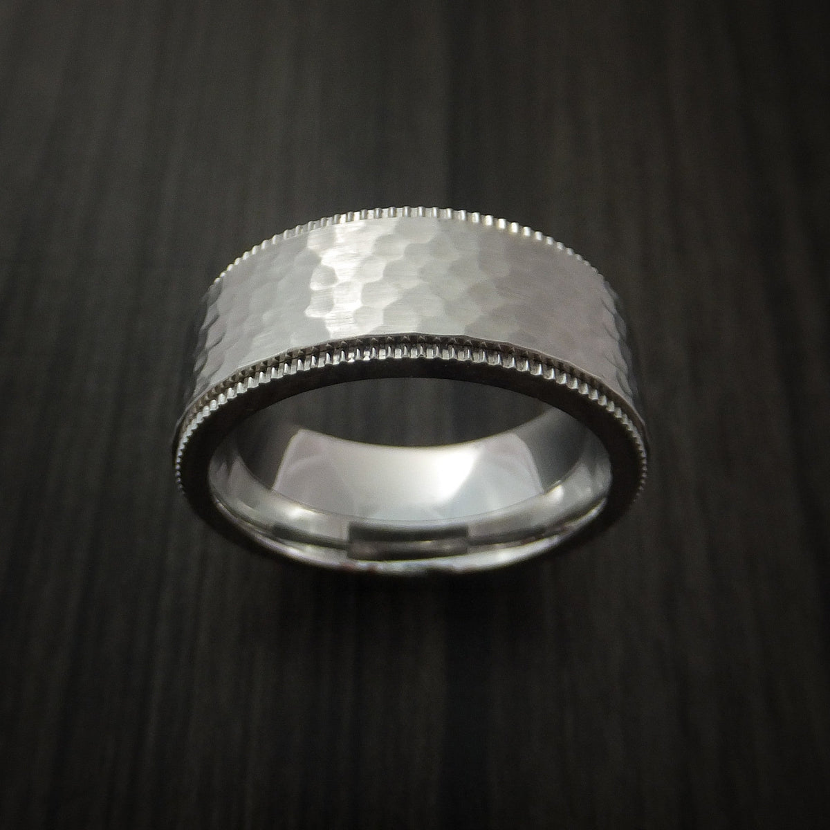 Duke XVIII - Inconel Hammered Men's Wedding Ring with Coin Milled Edge Band - view 2 - Nura Lab