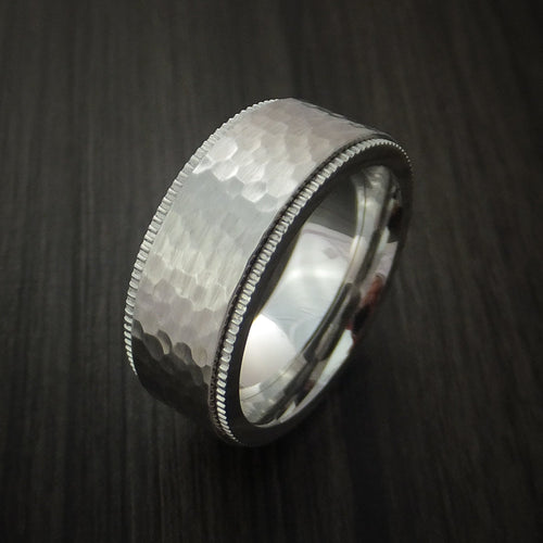 Duke XVIII - Inconel Hammered Men's Wedding Ring with Coin Milled Edge Band - view 3 - Nura Lab