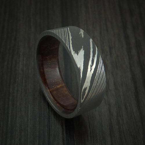 Admiral X - Damascus Steel Men's Wedding Ring with Hardwood Interior Sleeve - Nura Lab