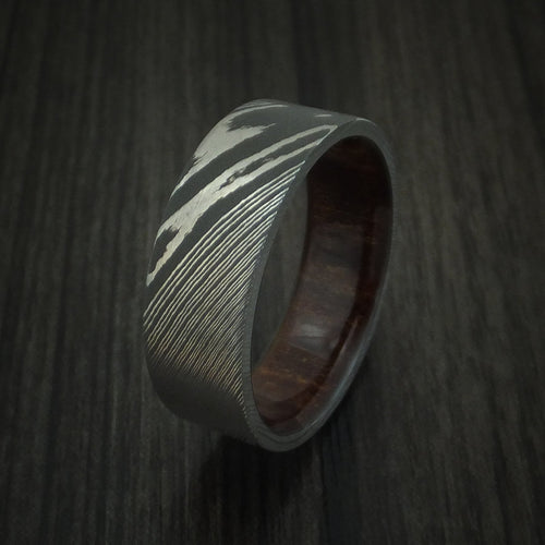 Admiral X - Damascus Steel Men's Wedding Ring with Hardwood Interior Sleeve - view 4 - Nura Lab