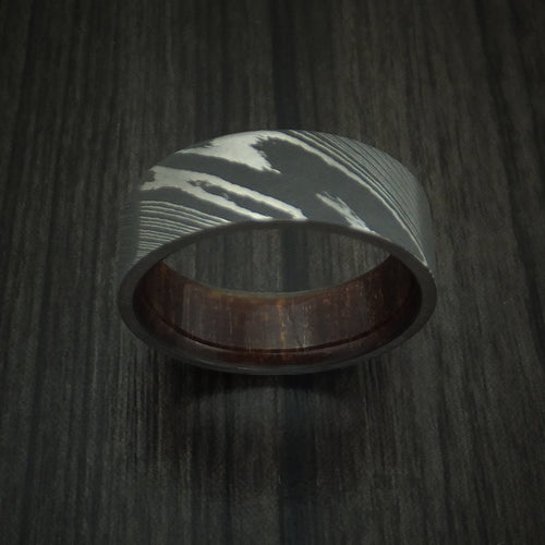 Admiral X - Damascus Steel Men's Wedding Ring with Hardwood Interior Sleeve - view 2 - Nura Lab