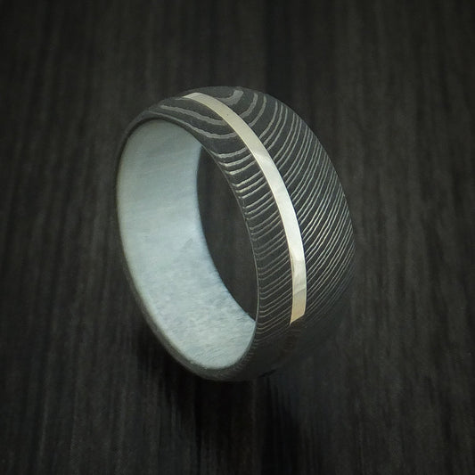 Captain X - Damascus Steel Men's Wedding Ring with 14k White Gold and Antler Sleeve - Nura Lab