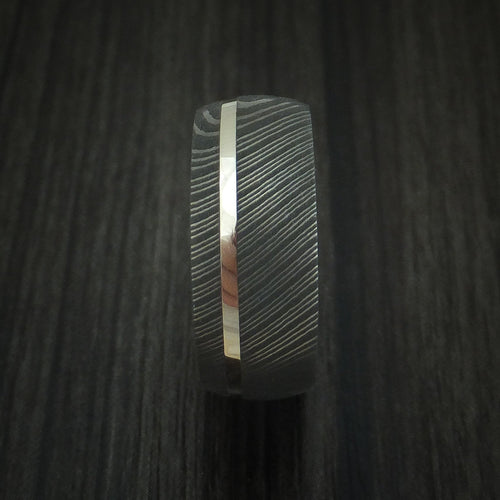 Captain X - Damascus Steel Men's Wedding Ring with 14k White Gold and Antler Sleeve - view 3 - Nura Lab