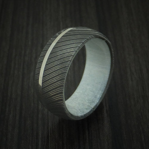 Captain X - Damascus Steel Men's Wedding Ring with 14k White Gold and Antler Sleeve - view 4 - Nura Lab