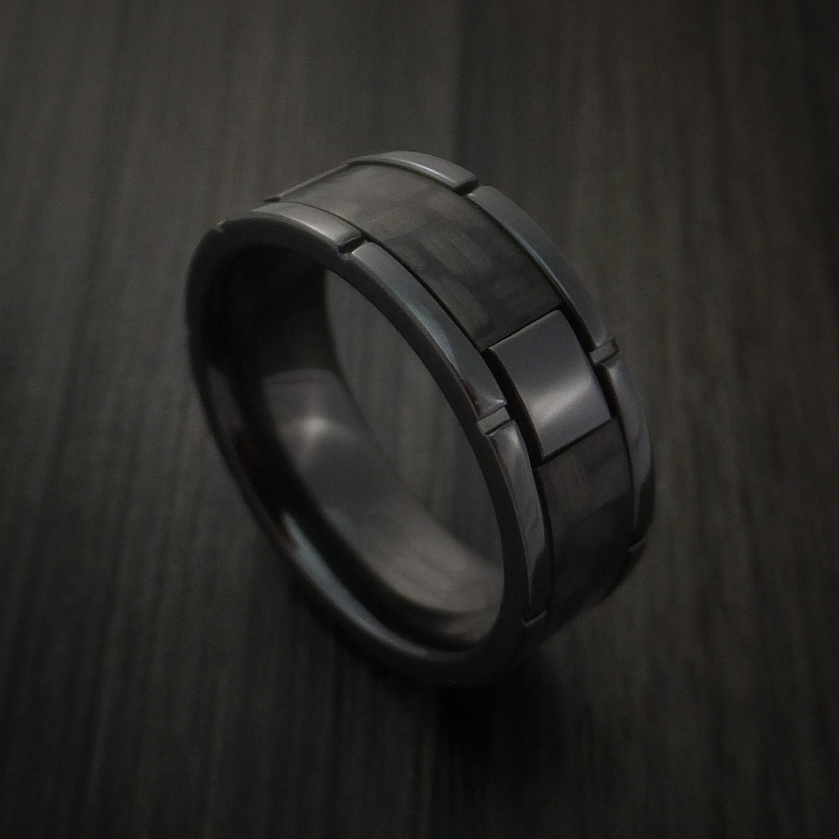 Tasman XIV - Black Zirconium and Carbon Fiber Weave Pattern Men's Wedding Ring - Nura Lab