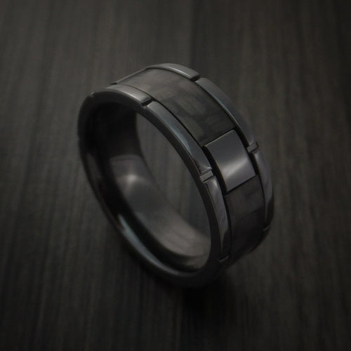 Tasman XIV - Black Zirconium and Carbon Fiber Weave Pattern Men's Wedding Ring - Nura Lab