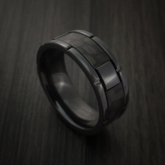 Tasman XIV - Black Zirconium and Carbon Fiber Weave Pattern Men's Wedding Ring - Nura Lab
