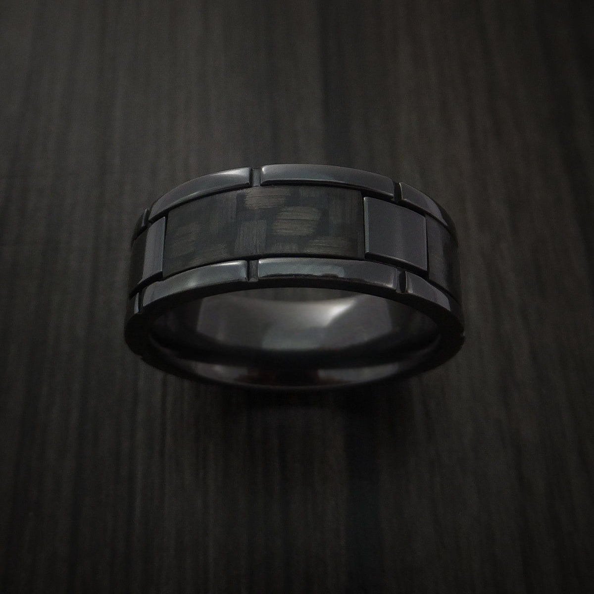 Tasman XIV - Black Zirconium and Carbon Fiber Weave Pattern Men's Wedding Ring - view 2 - Nura Lab