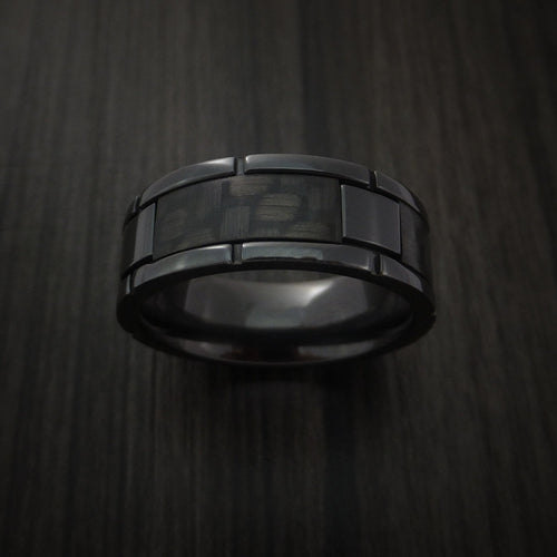 Tasman XIV - Black Zirconium and Carbon Fiber Weave Pattern Men's Wedding Ring - view 2 - Nura Lab