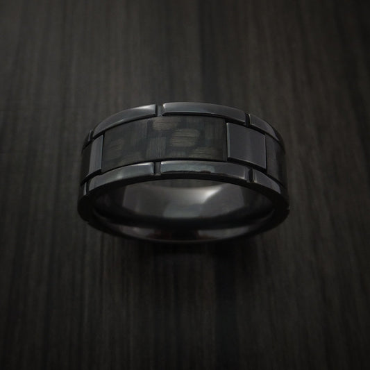 Tasman XIV - Black Zirconium and Carbon Fiber Weave Pattern Men's Wedding Ring - view 2 - Nura Lab