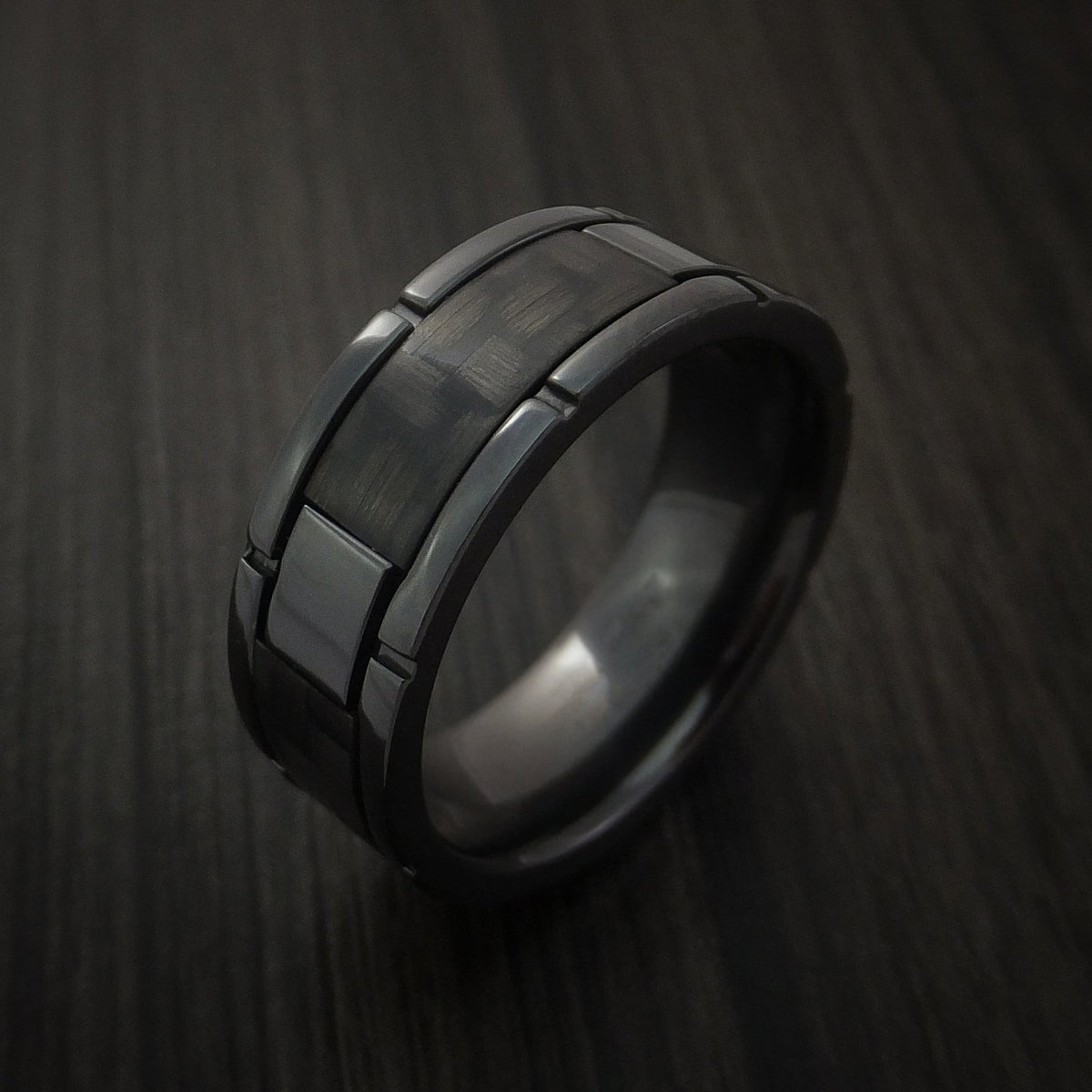 Tasman XIV - Black Zirconium and Carbon Fiber Weave Pattern Men's Wedding Ring - view 4 - Nura Lab