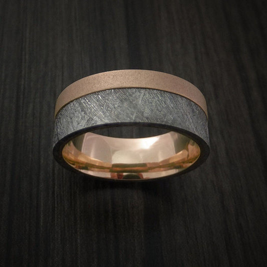 King Henry XVII - Gibeon Meteorite and 14k Rose Gold Men's Wedding Ring - view 2 - Nura Lab
