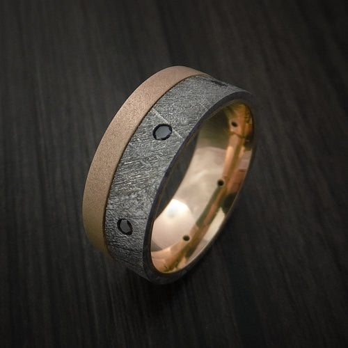 Leonidas XVII - Gibeon Meteorite and Rose Gold Men's Wedding Ring with Black Diamonds - view 4 - Nura Lab