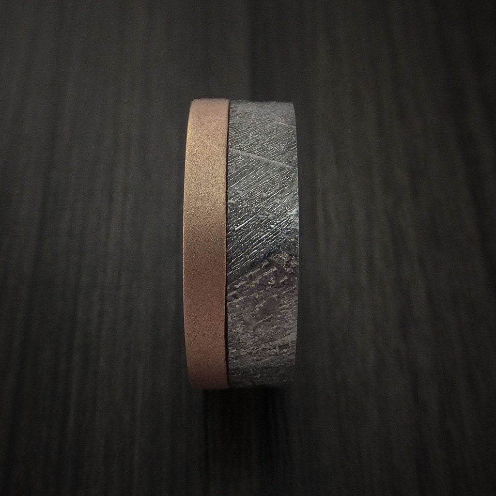 King Henry XVII - Gibeon Meteorite and 14k Rose Gold Men's Wedding Ring - view 3 - Nura Lab