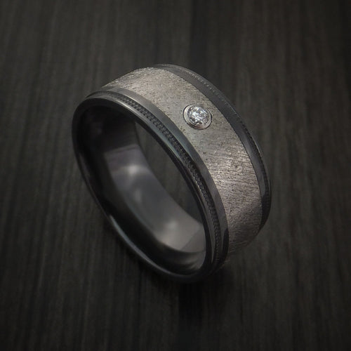 Dusk XVII - Black Zirconium and Gibeon Meteorite Men's Wedding Ring with Diamond Band - Nura Lab